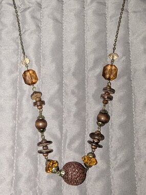 $1 with Bundle ~ Boho Pendant Necklace Brown Wood Bead 6542